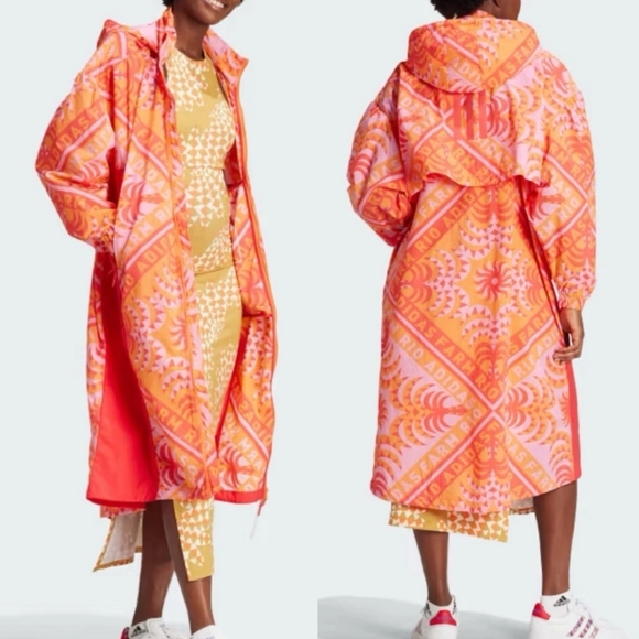 Farm Rio x Adidas Myshelter Windbreaker Long Jacket Soccer Brazil Pink Red Sz M - Picture 1 of 16